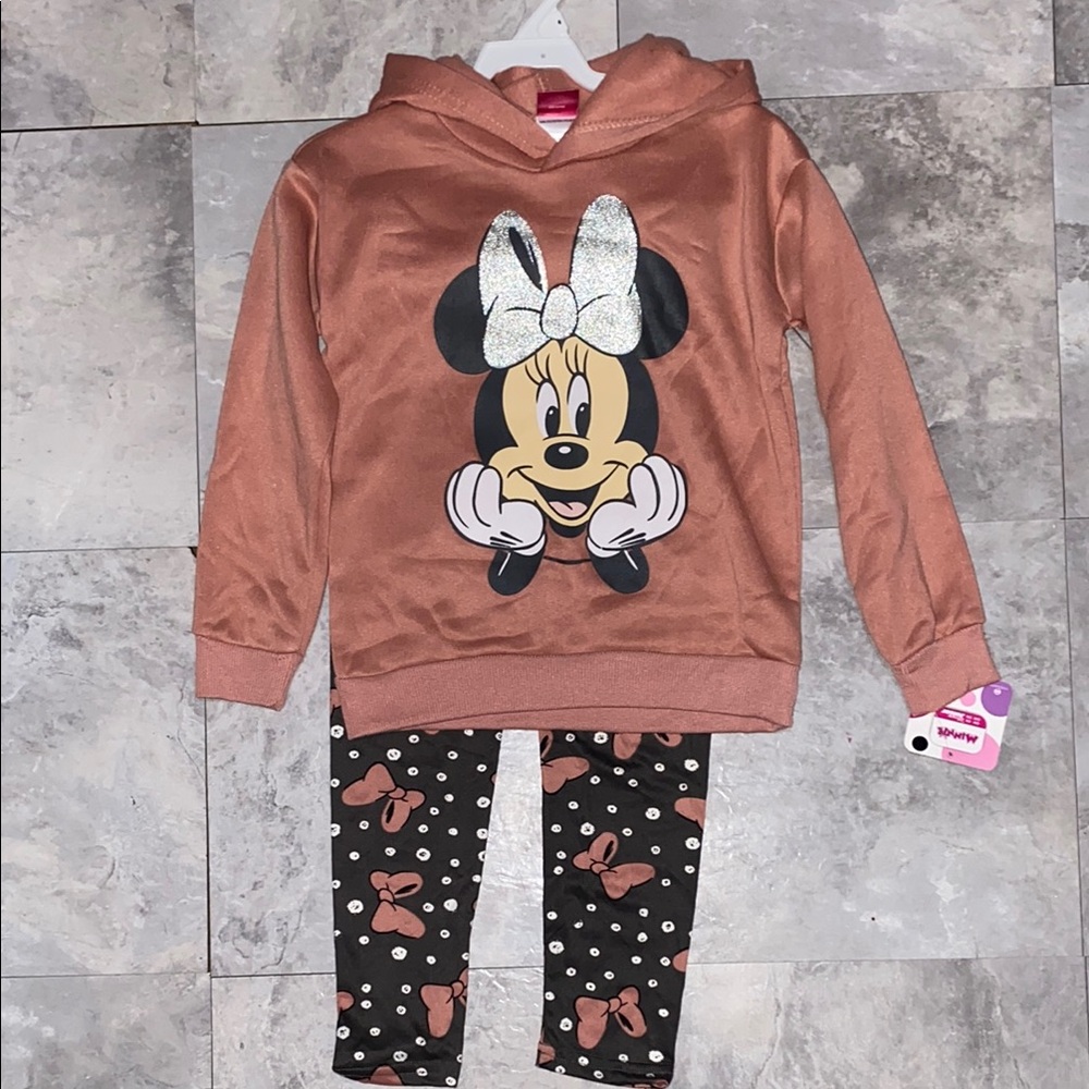 Minnie Mouse Hoodie leggings size 6y 6t little girl Disney clothes 2 piece